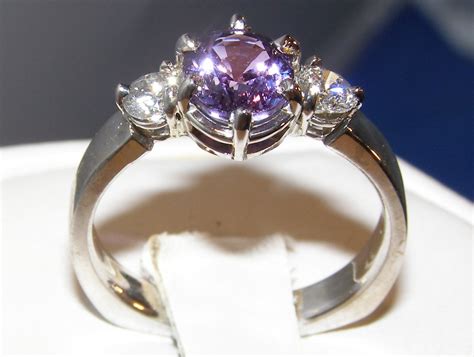 Sri Lanka Unheated GIT Certified Purple Sapphire Diamond Ring 18KWG 2. ...