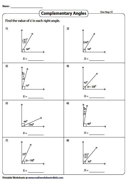 Complementary and Supplementary Angles Worksheets | Supplementary ...