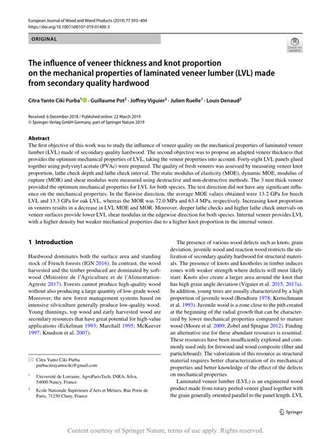 The influence of veneer thickness and knot proportion on the mechanical ...