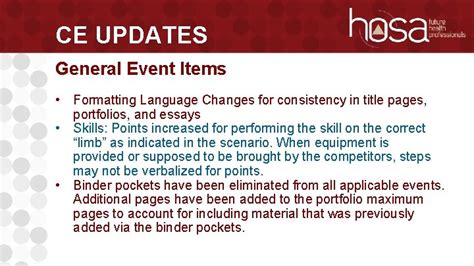 HOSA Competitive Events Update 2020 2021 CE UPDATES