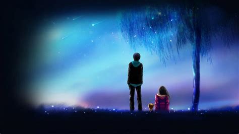 Meteor, anime, anime boy, anime girl, love, night, friends wallpaper ...