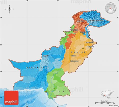 Political Map of Pakistan, single color outside