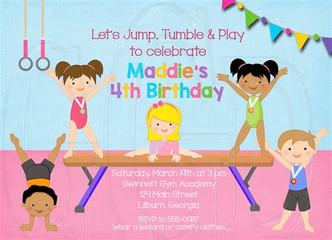 Gymnastics Birthday Party Invitations Free Printable