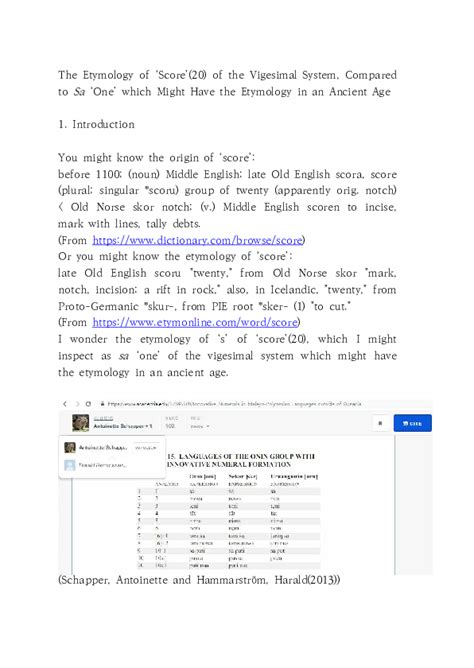 (PDF) The Etymology of 'Score'(20) of the Vigesimal System, Compared to ...