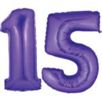 Large Purple Number 15 Balloon, Purple Number Balloons 40" high