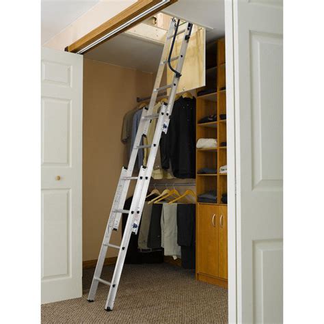 WERNER Aluminum Attic Ladder, 7 ft to 9 ft 10 in Ceiling Height Range ...