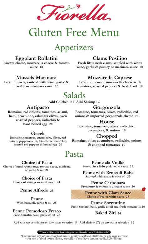 GLUTEN-FREE MENU | Fiorella Italian Restaurant