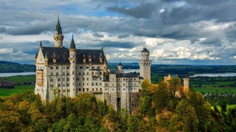 Bavarian Alps Castle Germany Neuschwanstein Under Dark Cloudy Sky HD ...