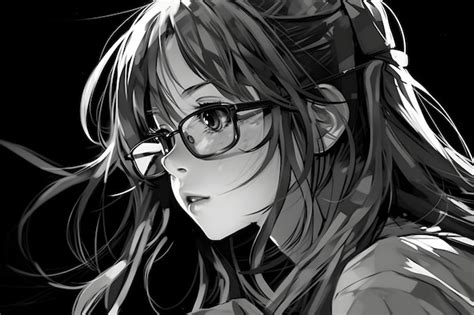 Premium Photo | Cute anime girl portrait black and white colors sketch ...