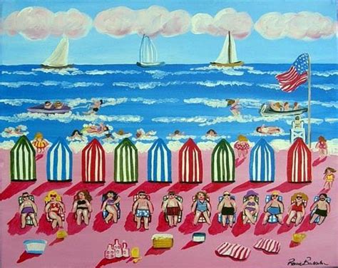 Whimsical Beach Scene Sun Boats Fun Colorful by reniebritenbucher