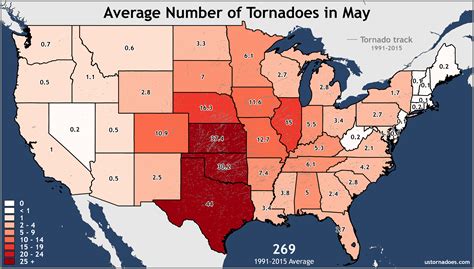 Annual and monthly tornado averages for each state (maps) - ustornadoes.com