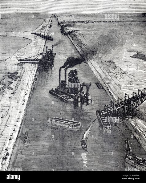 Construction and Dredging of the Suez Canal, Egypt (Engraving, 1889 ...