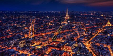 Landscape photo of Paris city seeing Eiffel Tower with buildings lights ...