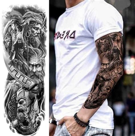 God Full Sleeve Temporary Tattoo Black & Gray Tattoos God Zeus - Etsy