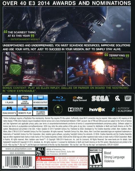 Alien: Isolation (Nostromo Edition) (2014) PlayStation 3 box cover art ...