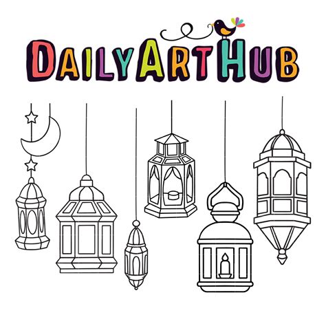 Ramadan Lantern Outline Clip Art Set – Daily Art Hub // Graphics ...