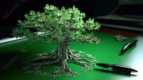 A Green Tree On A Desk With Green Roots On Top Powerpoint Background ...