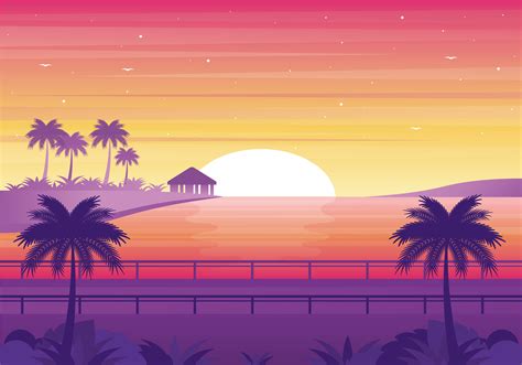 Vector Sunset Landscape Illustration 208994 Vector Art at Vecteezy