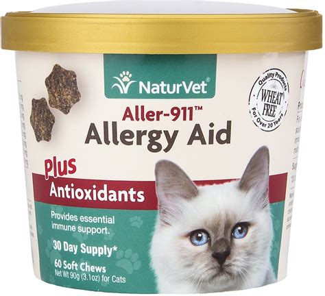 NATURVET Aller-911 Allergy Aid Plus Antioxidants Cat Soft Chews, 60 ...