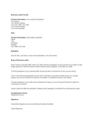 Free Printable Business Letter Template Form (GENERIC)