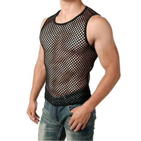 Karuedoo - Mens Mesh Sheer T-shirt Gym Training Tank Top Fish Net ...