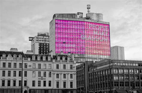 People Make Glasgow Sign on Tall Tower Building in City Centre Stock ...