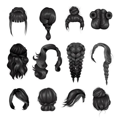 Free Vector | Women wigs hairstyle back icons set | Hair illustration ...