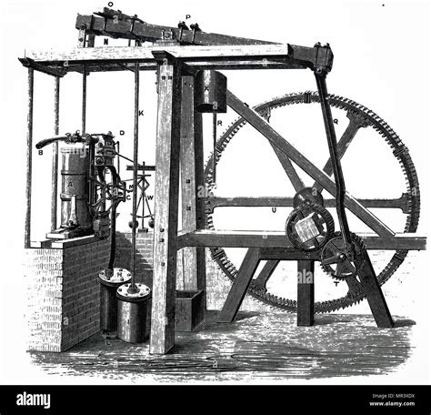 Engraving depicting the condenser of James Watt's steam engine. James ...