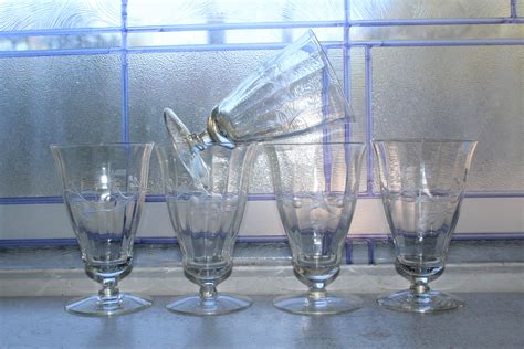 5 Art Deco Etched Water Glasses Vintage 1930s