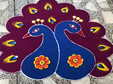 Easy Peacock Rangoli Design for Diwali to Welcome Goddess Lakshmi