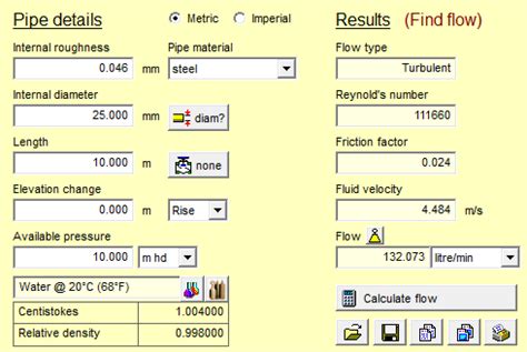 Pipe flow rate calculator software