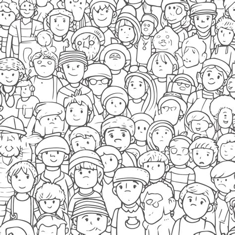 People S Portraits Crowd Of People Black And White Coloring Page ...