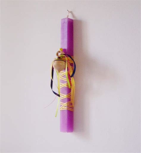 Greek Easter candle with spinning top, purple, square candle with ...