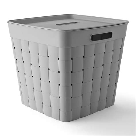 Your Zone Large Weave Storage Bin with Lid, Gray - Walmart.com ...