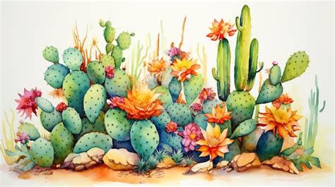 Premium AI Image | Watercolor Desert Cactus