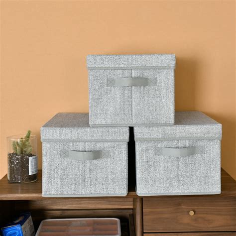 Foldable Fabric Storage Boxes with Lids and Handles, 3-Pack, Large ...