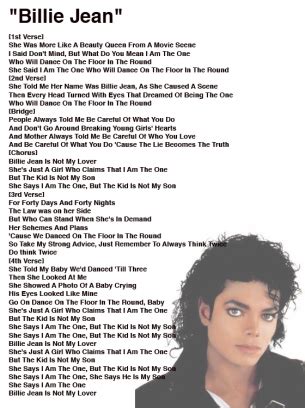 Michael Jackson Billie Jean Lyrics Sheet