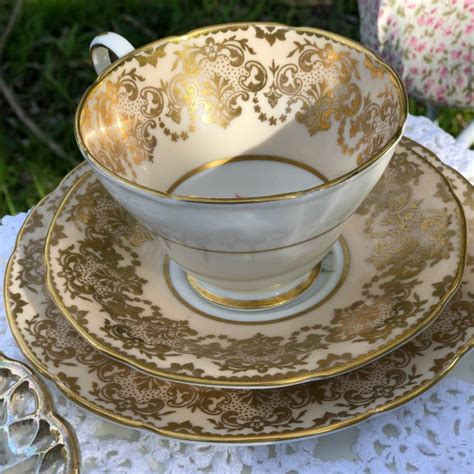 Gold Trio - Vintage Cup Saucer Plate Set - Little Mouse Tea House