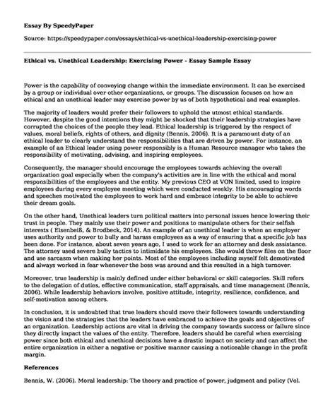 📗 Ethical vs. Unethical Leadership: Exercising Power - Essay Sample ...