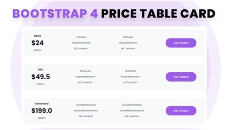 Bootstrap 4 Pricing Table Card Design | Responsive Bootstrap 4 Pricing ...