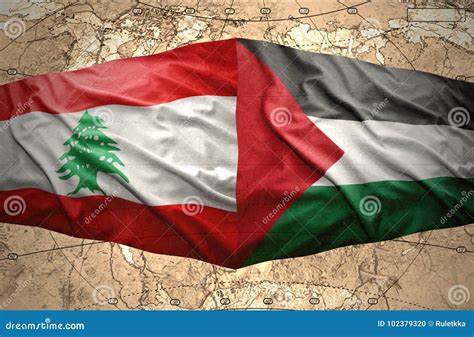 Palestine And Lebanon Realistic Flag – Fabric Texture Illustration ...