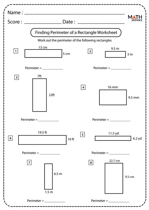 Perimeter of a Rectangle Worksheets - Math Monks