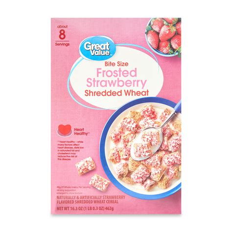 Great Value Bite Size Frosted Strawberry Shredded Wheat Breakfast ...