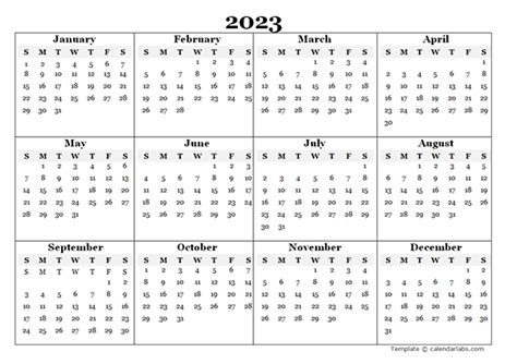 2023 Blank Yearly Calendar Template - Free Printable Templates