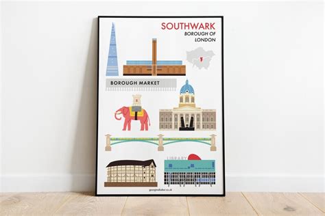 Southwark Borough of London Poster A4/A3 Travel Wall Art | Etsy