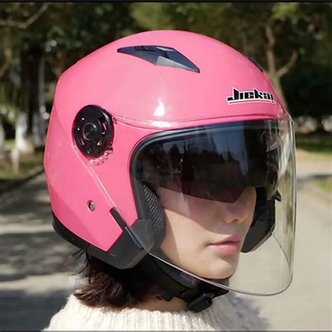 Dual lens women pink motorcycle helmet JIEKAI JK512 electric bicycle ...