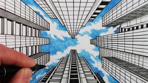 How to Draw 1-Point Perspective: Draw Buildings and Sky - YouTube