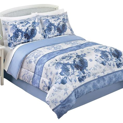 Collections Etc Julianne Blue and White Floral Comforter Set with ...