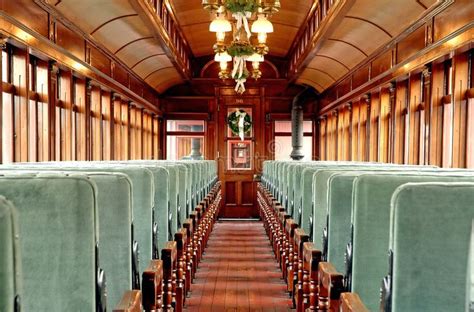 Inside an Old Passenger Rail Car. Inside view of a restored Victorian ...