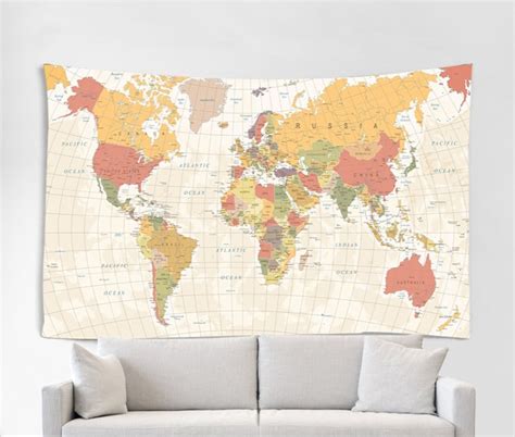 World Map Tapestry Political Map of the World Wall Hanging | Etsy